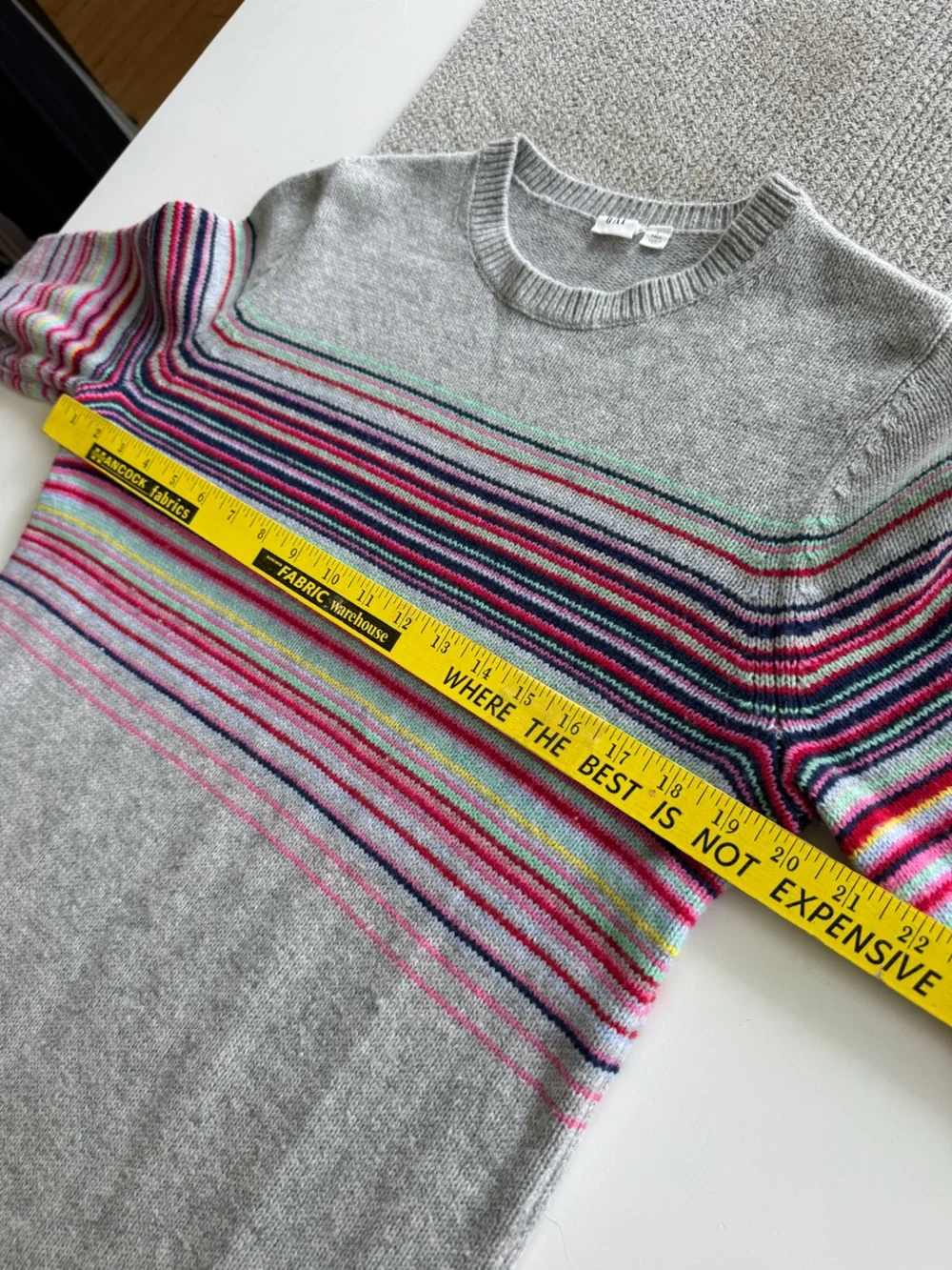 GAP Light Gray Crewneck Merino Wool Sweater Dress Multicolor Stripes Large Tall